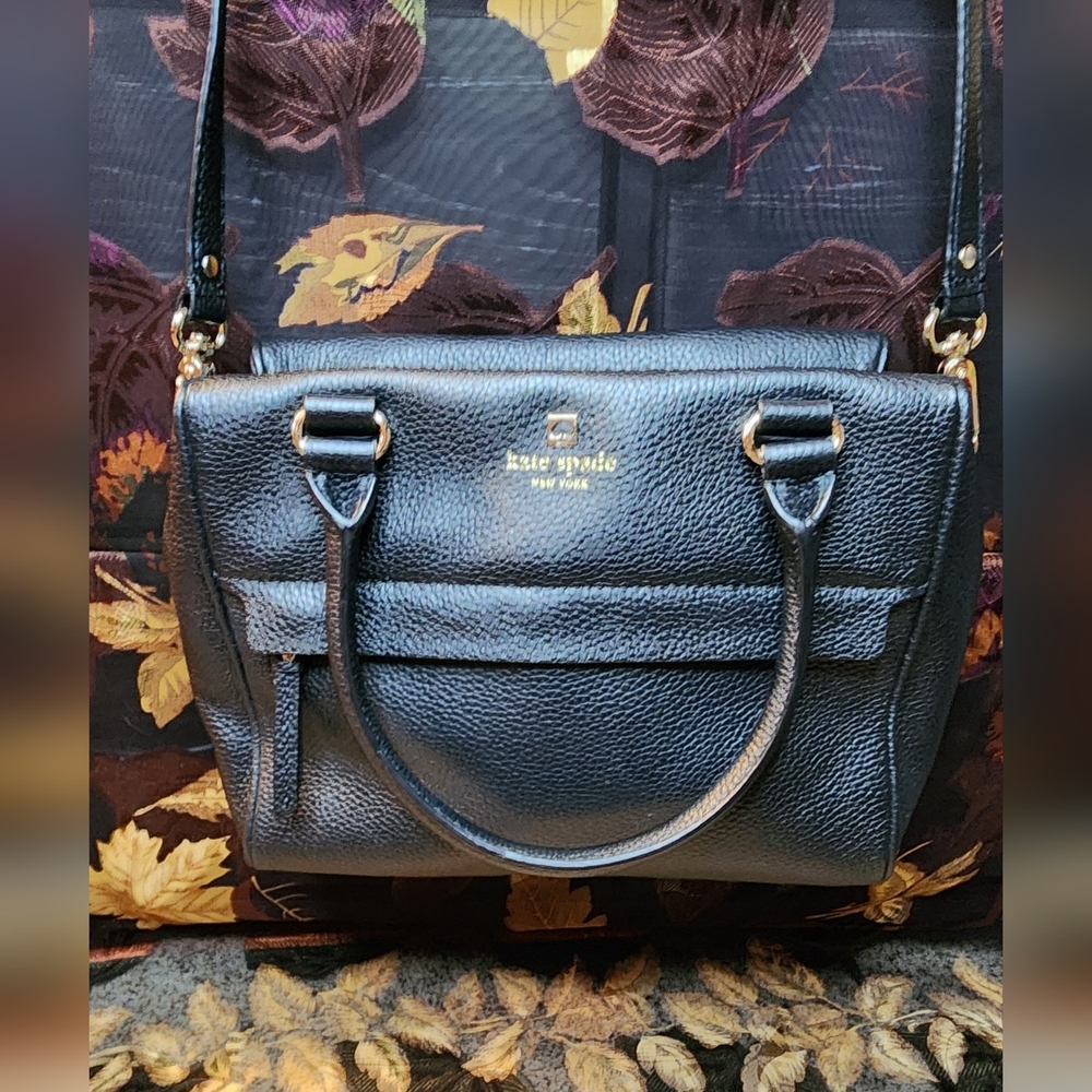 New Kate Spade New York Grant Park Hadlen Black pebble leather satchel purse - Picture 6 of 16